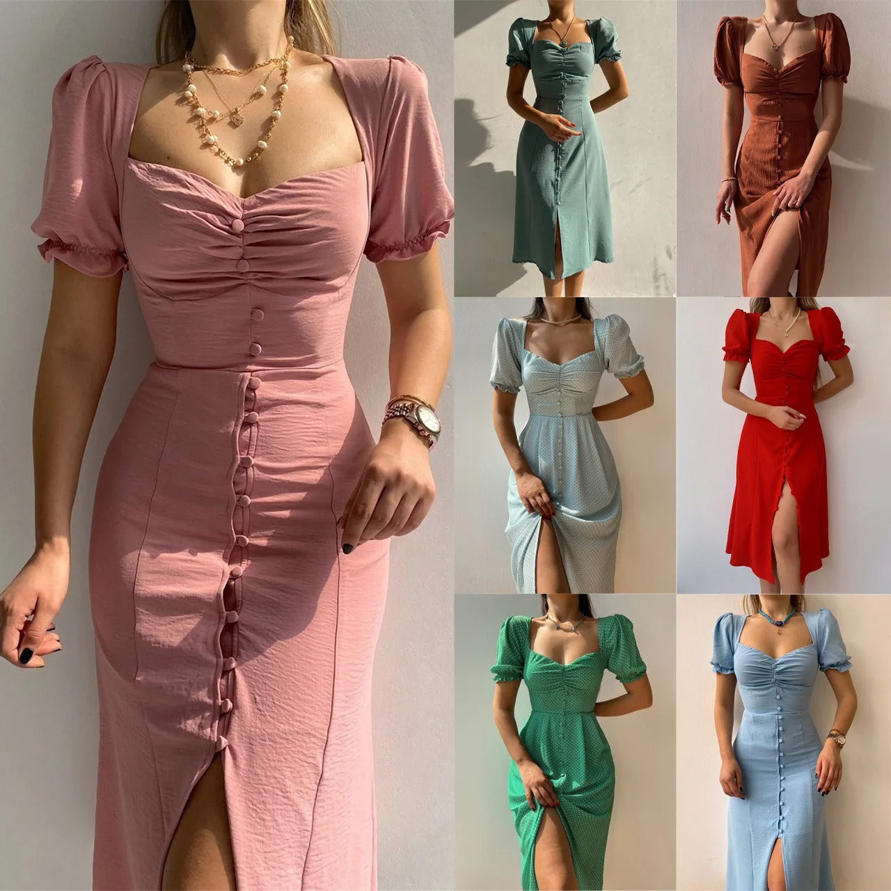 Bubble sleeve tight fitting dress